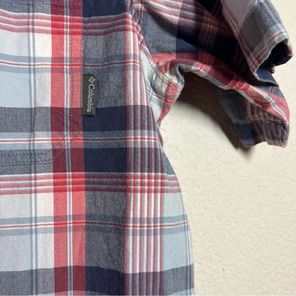 Columbia Blue Plaid Button Up Cotton Shirt Men’s Small Short Sleeves - Picture 7 of 7